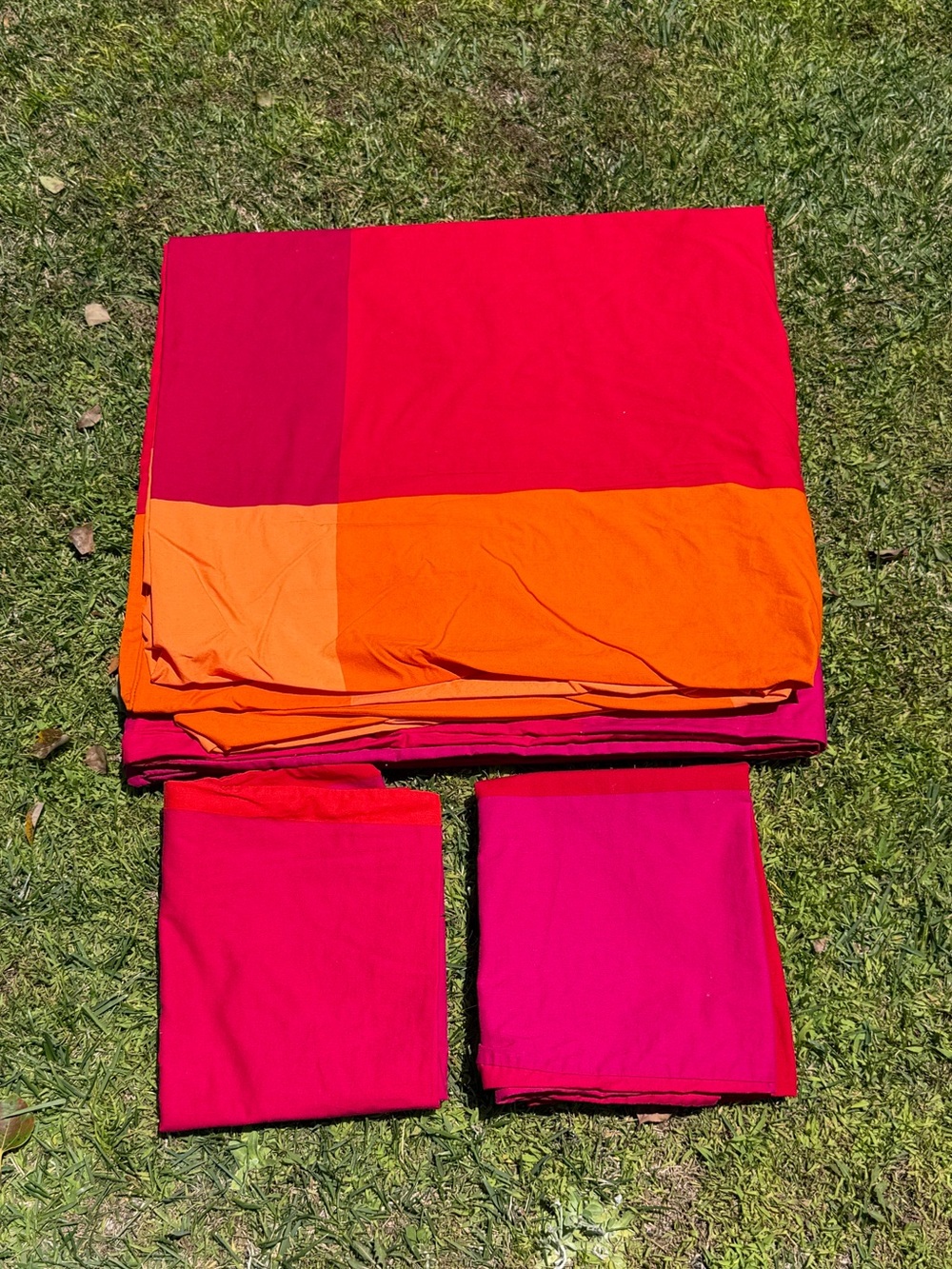 Y2K IKEA Brunkrissla 3-Piece Full Duvet Cover Set Pink Orange Plaid 100% Cotton